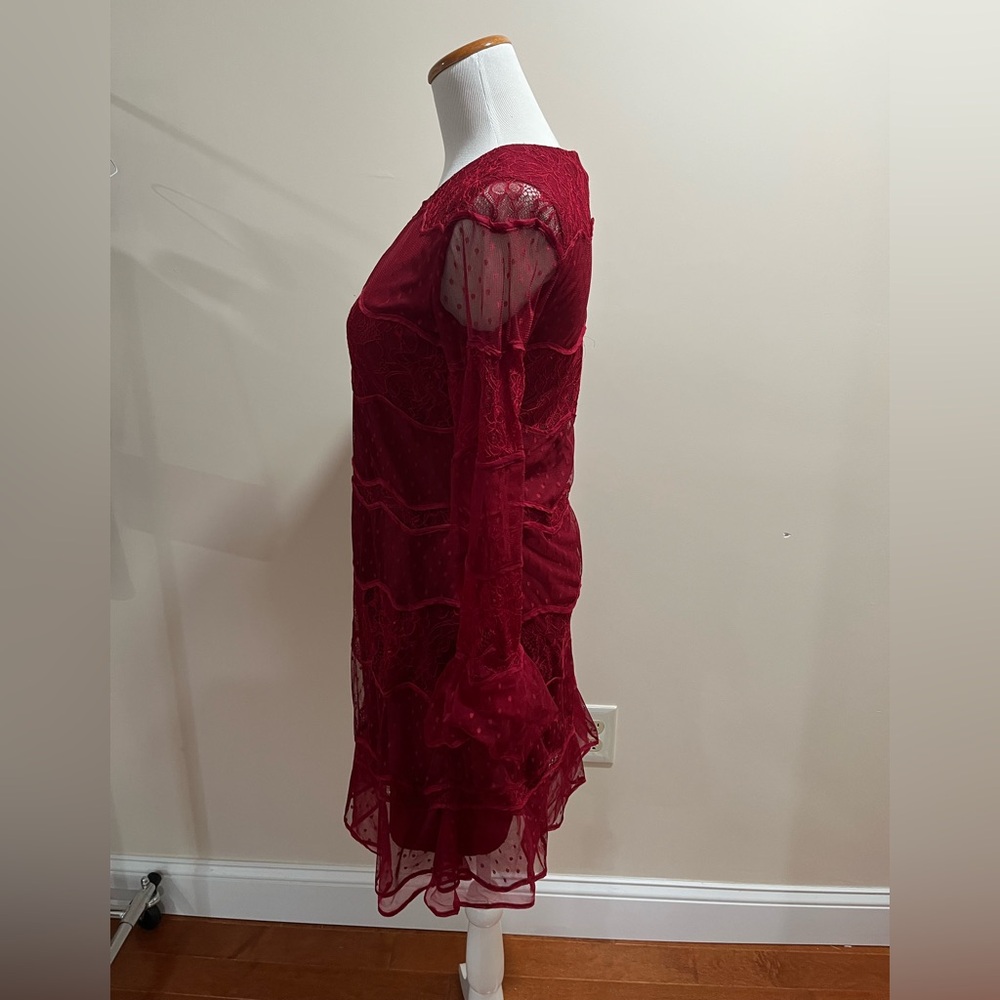 Sachin & Babi Red Lace 3/4 Length Bell Sleeve Dress - Picture 4 of 6